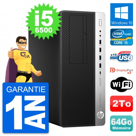 PC Tour HP EliteDesk 800 G3 Intel i5-6500 RAM 64Go Disque 2To Windows 10 Wifi