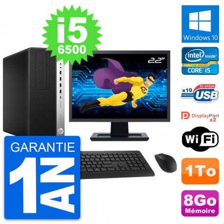 PC Tour HP EliteDesk 800 G3 Ecran 22" i5-6500 RAM 8Go Disque 1To Windows 10 Wifi