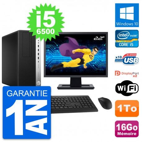 PC Tour HP 800 G3 Ecran 22" Intel i5-6500 RAM 16Go Disque 1To Windows 10 Wifi