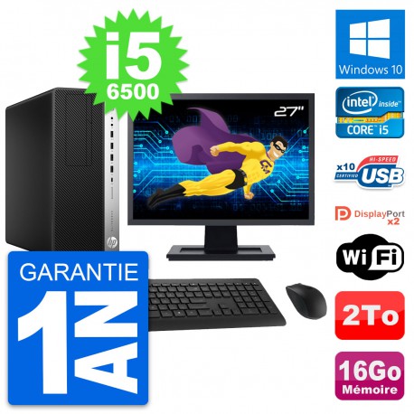 PC Tour HP 800 G3 Ecran 27" Intel i5-6500 RAM 16Go Disque 2To Windows 10 Wifi