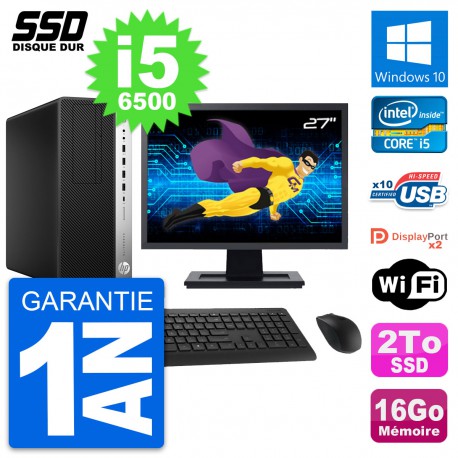 PC Tour HP EliteDesk 800 G3 Ecran 27" i5-6500 RAM 16Go SSD 2To Windows 10 Wifi