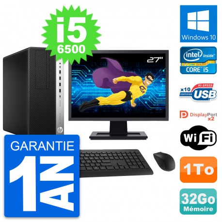 PC Tour HP 800 G3 Ecran 27" Intel i5-6500 RAM 32Go Disque 1To Windows 10 Wifi