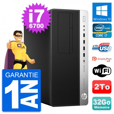 PC Tour HP EliteDesk 800 G3 Intel i7-6700 RAM 32Go Disque 2To Windows 10 Wifi