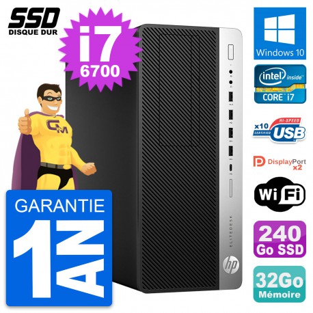 PC Tour HP EliteDesk 800 G3 Intel i7-6700 RAM 32Go SSD 240Go Windows 10 Wifi