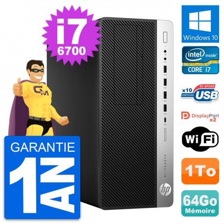 PC Tour HP EliteDesk 800 G3 Intel i7-6700 RAM 64Go Disque 1To Windows 10 Wifi