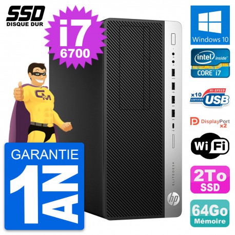 PC Tour HP EliteDesk 800 G3 Intel Core i7-6700 RAM 64Go SSD 2To Windows 10 Wifi