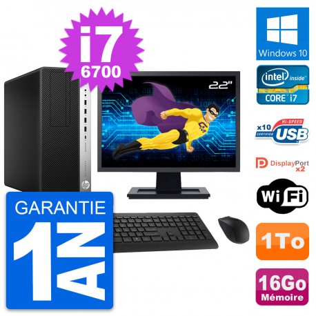 PC Tour HP 800 G3 Ecran 22" Intel i7-6700 RAM 16Go Disque 1To Windows 10 Wifi
