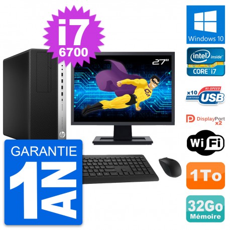 PC Tour HP 800 G3 Ecran 27" Intel i7-6700 RAM 32Go Disque 1To Windows 10 Wifi