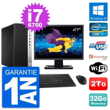 PC Tour HP 800 G3 Ecran 27" Intel i7-6700 RAM 32Go Disque 2To Windows 10 Wifi