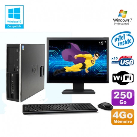 Lot PC HP Elite 8100 SFF G6950 2,8 GHz 4Go 250Go Wifi Graveur W7 Pro Ecran 19"
