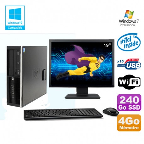 Lot PC HP 8100 SFF G6950 2,8 GHz 4Go 240Go SSD Wifi Graveur W7 Pro Ecran 19"