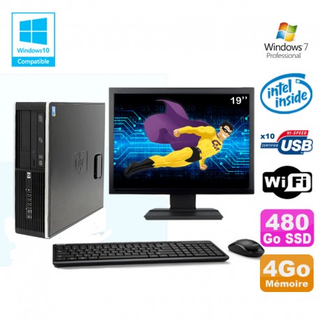 Lot PC HP 8100 SFF G6950 2,8 GHz 4Go 480Go SSD Wifi Graveur W7 Pro Ecran 19"