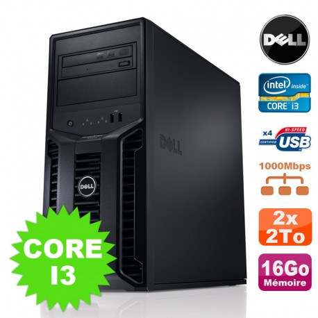 Serveur DELL PowerEdge T110II Intel Core I3-2120 3.3Ghz NR 16Go 2x2To DVD