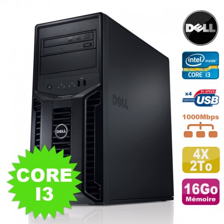 Serveur DELL PowerEdge T110II Intel Core I3-2120 3.3Ghz NR 16Go 4x2To DVD
