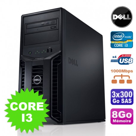 Serveur DELL PowerEdge T110II Intel Core I3-2120 3.3Ghz 8Go 3x300Go SAS DVD