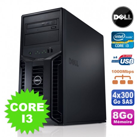 Serveur DELL PowerEdge T110II Intel Core I3-2120 3.3Ghz 8Go 4x300Go SAS DVD