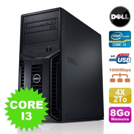 Serveur DELL PowerEdge T110II Intel Core I3-2120 3.3Ghz 8Go 4x2To SATA DVD