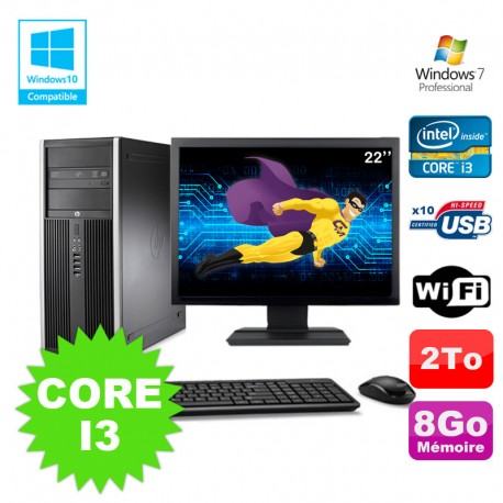 Lot PC Tour HP 8200 Core I3-2120 8Go 2To Graveur WIFI W7 + Ecran 22