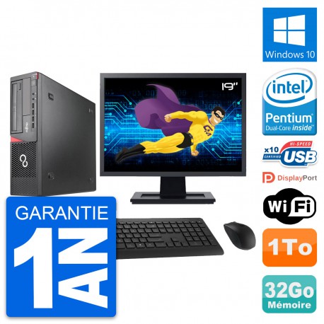 PC Fujitsu E920 DT Ecran 19" Intel G3220 RAM 32Go Disque Dur 1To Windows 10 Wifi