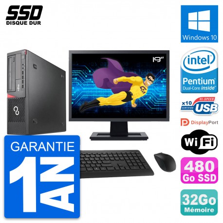 PC Fujitsu E920 DT Ecran 19" Intel G3220 RAM 32Go SSD 480Go Windows 10 Wifi