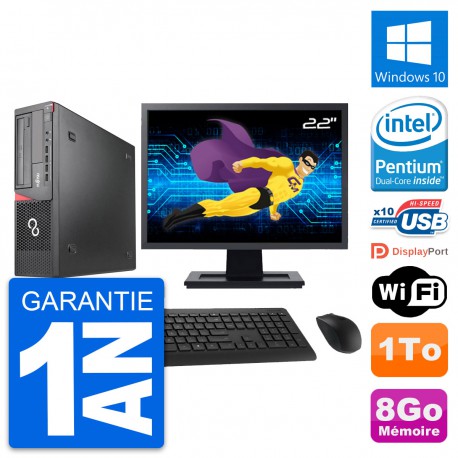PC Fujitsu E920 DT Ecran 22" Intel G3220 RAM 8Go Disque Dur 1To Windows 10 Wifi