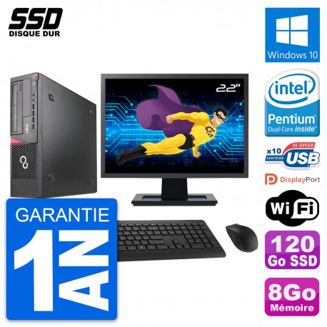 PC Fujitsu E920 DT Ecran 22" Intel G3220 RAM 8Go SSD 120Go Windows 10 Wifi