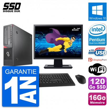 PC Fujitsu E920 DT Ecran 22" Intel G3220 RAM 16Go SSD 120Go Windows 10 Wifi