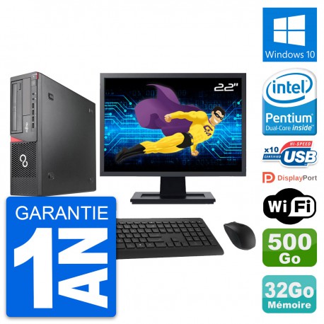 PC Fujitsu E920 DT Ecran 22" Intel G3220 RAM 32Go Disque 500Go Windows 10 Wifi