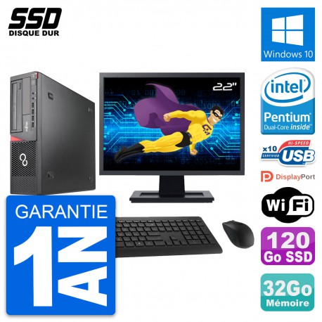 PC Fujitsu E920 DT Ecran 22" Intel G3220 RAM 32Go SSD 120Go Windows 10 Wifi