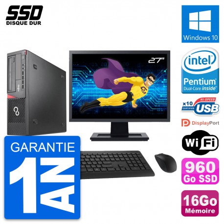 PC Fujitsu E920 DT Ecran 27" Intel G3220 RAM 16Go SSD 960Go Windows 10 Wifi