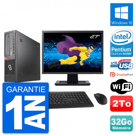 PC Fujitsu E920 DT Ecran 27" Intel G3220 RAM 32Go Disque Dur 2To Windows 10 Wifi