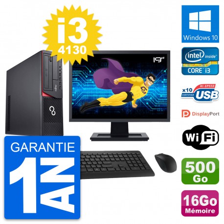 PC Fujitsu E920 DT Ecran 19" Intel i3-4130 RAM 16Go Disque 500Go Windows 10 Wifi