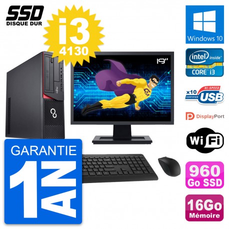 PC Fujitsu E920 DT Ecran 19" Intel i3-4130 RAM 16Go SSD 960Go Windows 10 Wifi