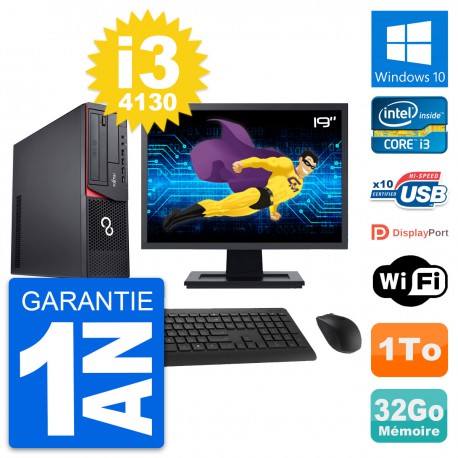 PC Fujitsu E920 DT Ecran 19" Intel i3-4130 RAM 32Go Disque 1To Windows 10 Wifi