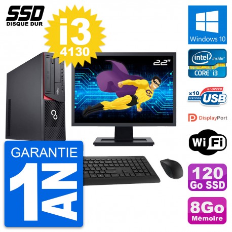 PC Fujitsu E920 DT Ecran 22" Intel i3-4130 RAM 8Go SSD 120Go Windows 10 Wifi