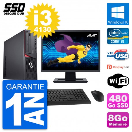 PC Fujitsu E920 DT Ecran 22" Intel i3-4130 RAM 8Go SSD 480Go Windows 10 Wifi