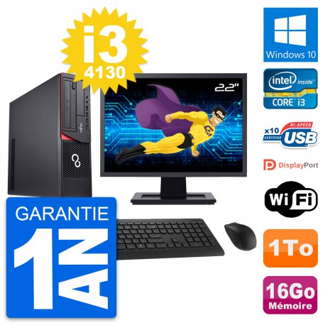 PC Fujitsu E920 DT Ecran 22" Intel i3-4130 RAM 16Go Disque 1To Windows 10 Wifi