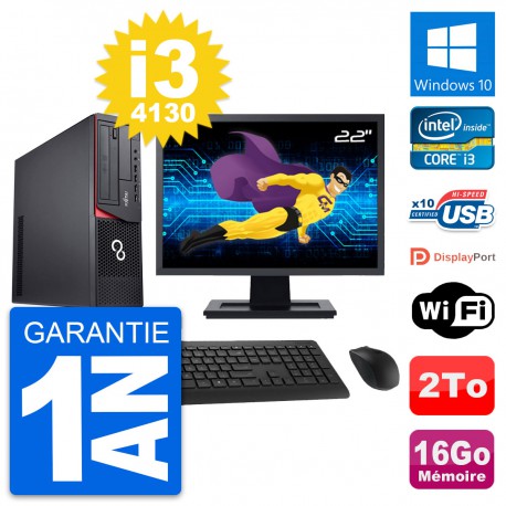 PC Fujitsu E920 DT Ecran 22" Intel i3-4130 RAM 16Go Disque 2To Windows 10 Wifi