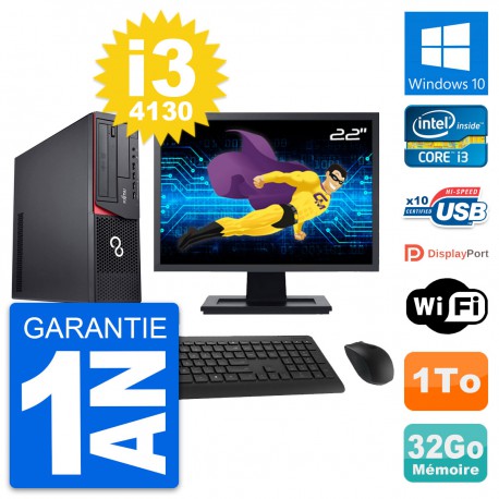 PC Fujitsu E920 DT Ecran 22" Intel i3-4130 RAM 32Go Disque 1To Windows 10 Wifi