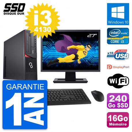 PC Fujitsu E920 DT Ecran 27" Intel i3-4130 RAM 16Go SSD 240Go Windows 10 Wifi