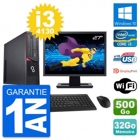 PC Fujitsu E920 DT Ecran 27" Intel i3-4130 RAM 32Go Disque 500Go Windows 10 Wifi