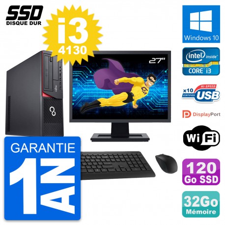 PC Fujitsu E920 DT Ecran 27" Intel i3-4130 RAM 32Go SSD 120Go Windows 10 Wifi