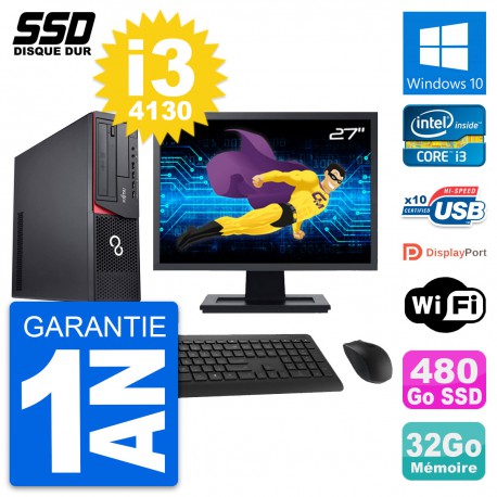 PC Fujitsu E920 DT Ecran 27" Intel i3-4130 RAM 32Go SSD 480Go Windows 10 Wifi