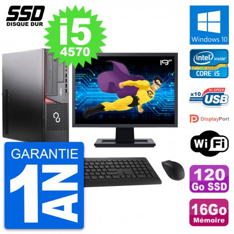 PC Fujitsu E920 DT Ecran 19" Intel i5-4570 RAM 16Go SSD 120Go Windows 10 Wifi