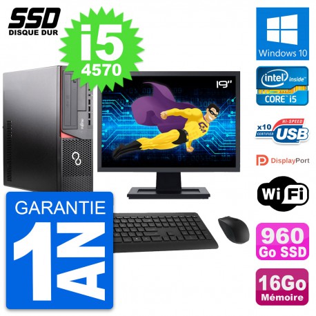 PC Fujitsu E920 DT Ecran 19" Intel i5-4570 RAM 16Go SSD 960Go Windows 10 Wifi