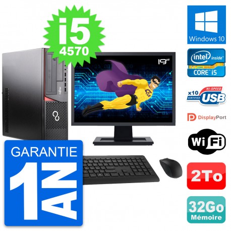 PC Fujitsu E920 DT Ecran 19" Intel i5-4570 RAM 32Go Disque 2To Windows 10 Wifi