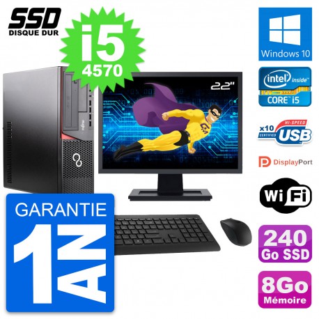 PC Fujitsu E920 DT Ecran 22" Intel i5-4570 RAM 8Go SSD 240Go Windows 10 Wifi