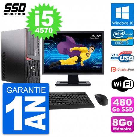 PC Fujitsu E920 DT Ecran 22" Intel i5-4570 RAM 8Go SSD 480Go Windows 10 Wifi