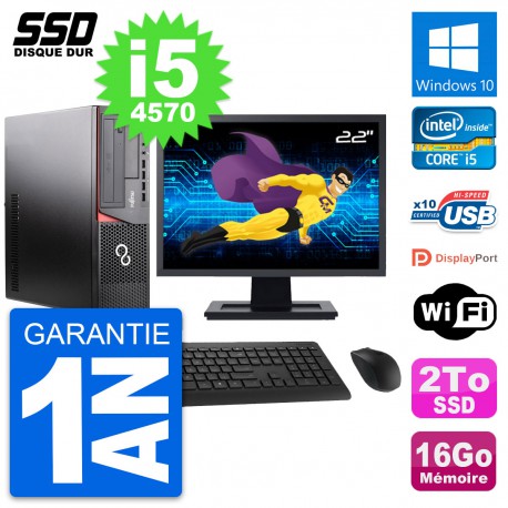 PC Fujitsu E920 DT Ecran 22" Intel Core i5-4570 RAM 16Go SSD 2To Windows 10 Wifi