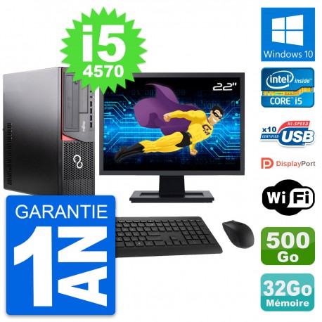 PC Fujitsu E920 DT Ecran 22" Intel i5-4570 RAM 32Go Disque 500Go Windows 10 Wifi